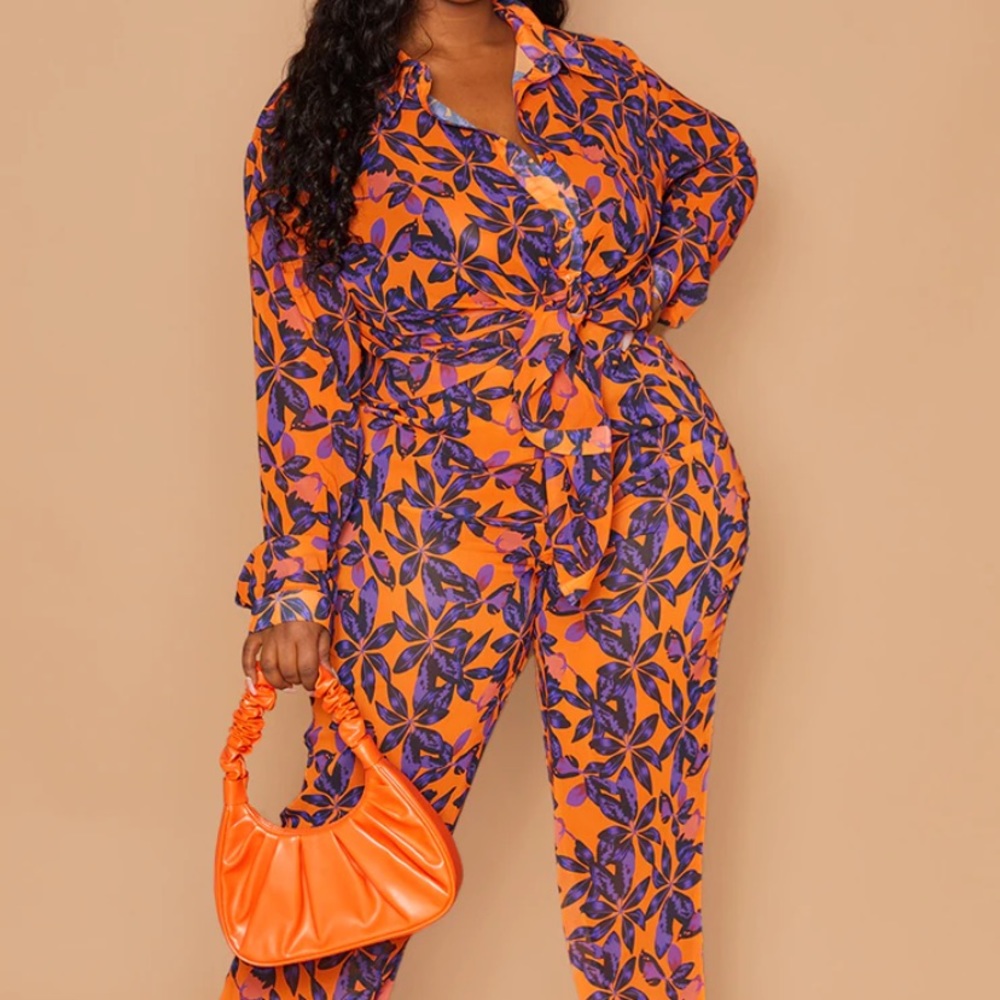 PrettyLittle Thing Orange Print Beach Flares size 22 NWT